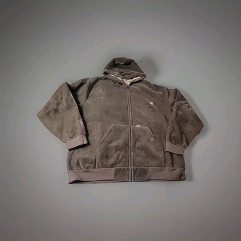 Vintage Carhartt Velour Jacket Mens XL Brown Full Zip Hooded Rugged Outdoor 80s